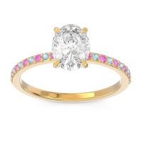 Diamond Ring In 14k Yellow Gold With Pink Tourmaline And Aquamarine Presya Oval Classic Ring