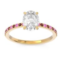 Diamond Ring In 14k Yellow Gold With Pink Tourmaline And Garnet Presya Oval Classic Ring