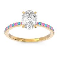 Diamond Ring In 14k Yellow Gold With Pink Tourmaline And Swiss Blue Topaz Presya Oval Classic Ring