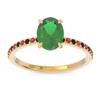 Lab Emerald Ring In 18k Yellow Gold With Black Onyx And Ruby Presya Oval Classic Ring