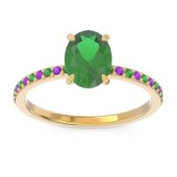 Lab Emerald Ring In 14k Yellow Gold With Emerald And Amethyst Presya Oval Classic Ring