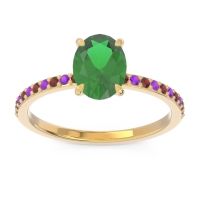 Lab Emerald Ring In 18k Yellow Gold With Garnet And Amethyst Presya Oval Classic Ring