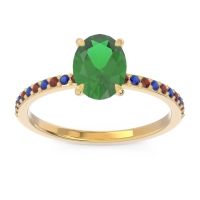 Lab Emerald Ring In 18k Yellow Gold With Garnet And Blue Sapphire Presya Oval Classic Ring