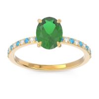 Lab Emerald Ring In 14k Yellow Gold With Swiss Blue Topaz And Lab Diamond Presya Oval Classic Ring
