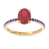 Lab Ruby Ring In 14k Yellow Gold With Amethyst And Blue Sapphire Presya Oval Classic Ring