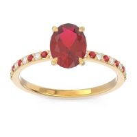 Ruby Ring In 14k Yellow Gold With Lab Diamond Presya Oval Classic Ring