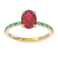 Ruby Ring In 18k Yellow Gold With Emerald And Swiss Blue Topaz Presya Oval Classic Ring