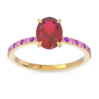 Ruby Ring In 18k Yellow Gold With Pink Tourmaline And Amethyst Presya Oval Classic Ring