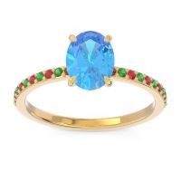 Swiss Blue Topaz Ring In 18k Yellow Gold With Ruby And Emerald Presya Oval Classic Ring