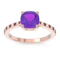 Amethyst Engagement Ring In 18K Rose Gold With Garnet And Diamond - Opaza Cushion Classic Ring
