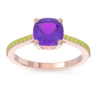 Amethyst Ring In 14K Rose Gold With Peridot Opaza Cushion Classic Ring
