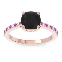 Black Onyx Ring In 18K Rose Gold With Amethyst And Lab Diamond Opaza Cushion Classic Ring