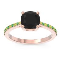 Black Onyx Ring In 18K Rose Gold With Peridot And Emerald Opaza Cushion Classic Ring