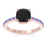 Black Onyx Ring In 18K Rose Gold With Swiss Blue Topaz And Amethyst Opaza Cushion Classic Ring