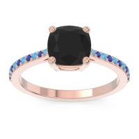 Black Onyx Ring In 18K Rose Gold With Swiss Blue Topaz And Blue Sapphire Opaza Cushion Classic Ring