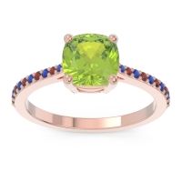 Peridot Ring In 14K Rose Gold With Blue Sapphire And Garnet Opaza Cushion Classic Ring
