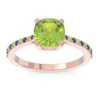 Peridot Ring In 14K Rose Gold With Blue Sapphire Opaza Cushion Classic Ring