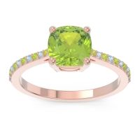 Peridot Ring In 14K Rose Gold With Aquamarine Opaza Cushion Classic Ring