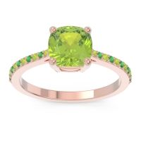 Peridot Ring In 14K Rose Gold With Emerald Opaza Cushion Classic Ring