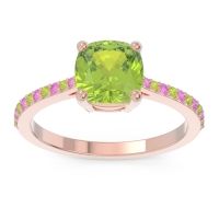 Peridot Ring In 14K Rose Gold With Pink Tourmaline Opaza Cushion Classic Ring