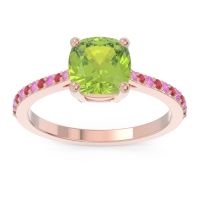 Peridot Ring In 14K Rose Gold With Pink Tourmaline And Ruby Opaza Cushion Classic Ring