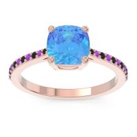 Swiss Blue Topaz Ring In 18K Rose Gold With Black Onyx And Amethyst Opaza Cushion Classic Ring