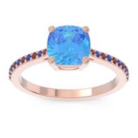 Swiss Blue Topaz Ring In 18K Rose Gold With Garnet And Blue Sapphire Opaza Cushion Classic Ring
