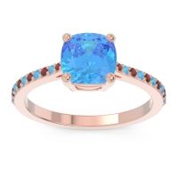 Swiss Blue Topaz Ring In 18K Rose Gold With Garnet Opaza Cushion Classic Ring