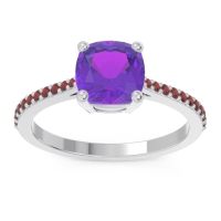 Amethyst Ring In 14k White Gold With Garnet Opaza Cushion Classic Ring