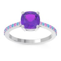 Amethyst Ring In 14k White Gold With Pink Tourmaline And Swiss Blue Topaz Opaza Cushion Classic Ring
