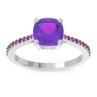 Amethyst Ring In Platinum With Ruby And Blue Sapphire Opaza Cushion Classic Ring