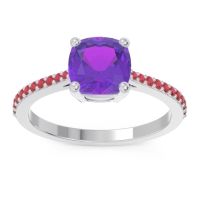 Amethyst Ring In 14k White Gold With Ruby Opaza Cushion Classic Ring