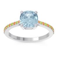 Aquamarine Ring In Palladium With Citrine And Peridot Opaza Cushion Classic Ring