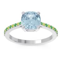 Aquamarine Ring In Palladium With Emerald And Peridot Opaza Cushion Classic Ring