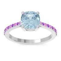 Aquamarine Ring In Palladium With Pink Tourmaline And Amethyst Opaza Cushion Classic Ring