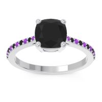 Black Onyx Ring In Platinum With Amethyst Opaza Cushion Classic Ring