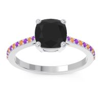 Black Onyx Ring In Platinum With Amethyst And Citrine Opaza Cushion Classic Ring