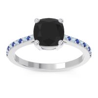 Black Onyx Ring In Platinum With Aquamarine And Blue Sapphire Opaza Cushion Classic Ring