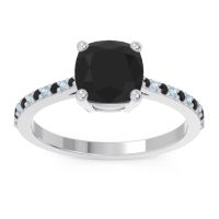 Black Onyx Ring In Platinum With Aquamarine Opaza Cushion Classic Ring