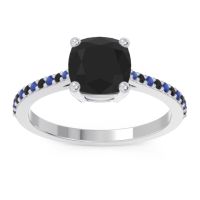 Black Onyx Ring In 18k White Gold With Blue Sapphire Opaza Cushion Classic Ring