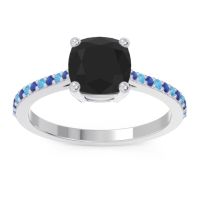 Black Onyx Ring In Palladium With Blue Sapphire And Swiss Blue Topaz Opaza Cushion Classic Ring