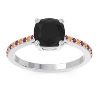 Black Onyx Ring In Palladium With Garnet And Citrine Opaza Cushion Classic Ring