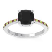 Black Onyx Ring In Palladium With Garnet And Peridot Opaza Cushion Classic Ring