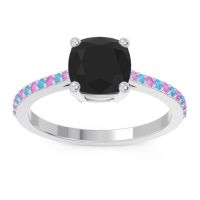 Black Onyx Ring In Palladium With Pink Tourmaline And Swiss Blue Topaz Opaza Cushion Classic Ring