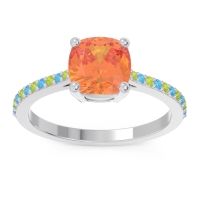 Citrine Ring In Platinum With Peridot And Swiss Blue Topaz Opaza Cushion Classic Ring