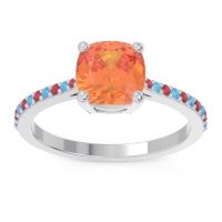 Citrine Ring In Platinum With Ruby And Swiss Blue Topaz Opaza Cushion Classic Ring