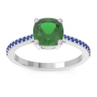 Lab Emerald Ring In 18k White Gold With Blue Sapphire Opaza Cushion Classic Ring