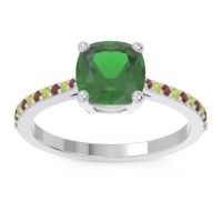 Lab Emerald Ring In Palladium With Garnet And Peridot Opaza Cushion Classic Ring
