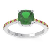 Lab Emerald Ring In Palladium With Peridot And Ruby Opaza Cushion Classic Ring