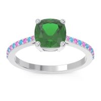 Lab Emerald Ring In Palladium With Pink Tourmaline And Swiss Blue Topaz Opaza Cushion Classic Ring